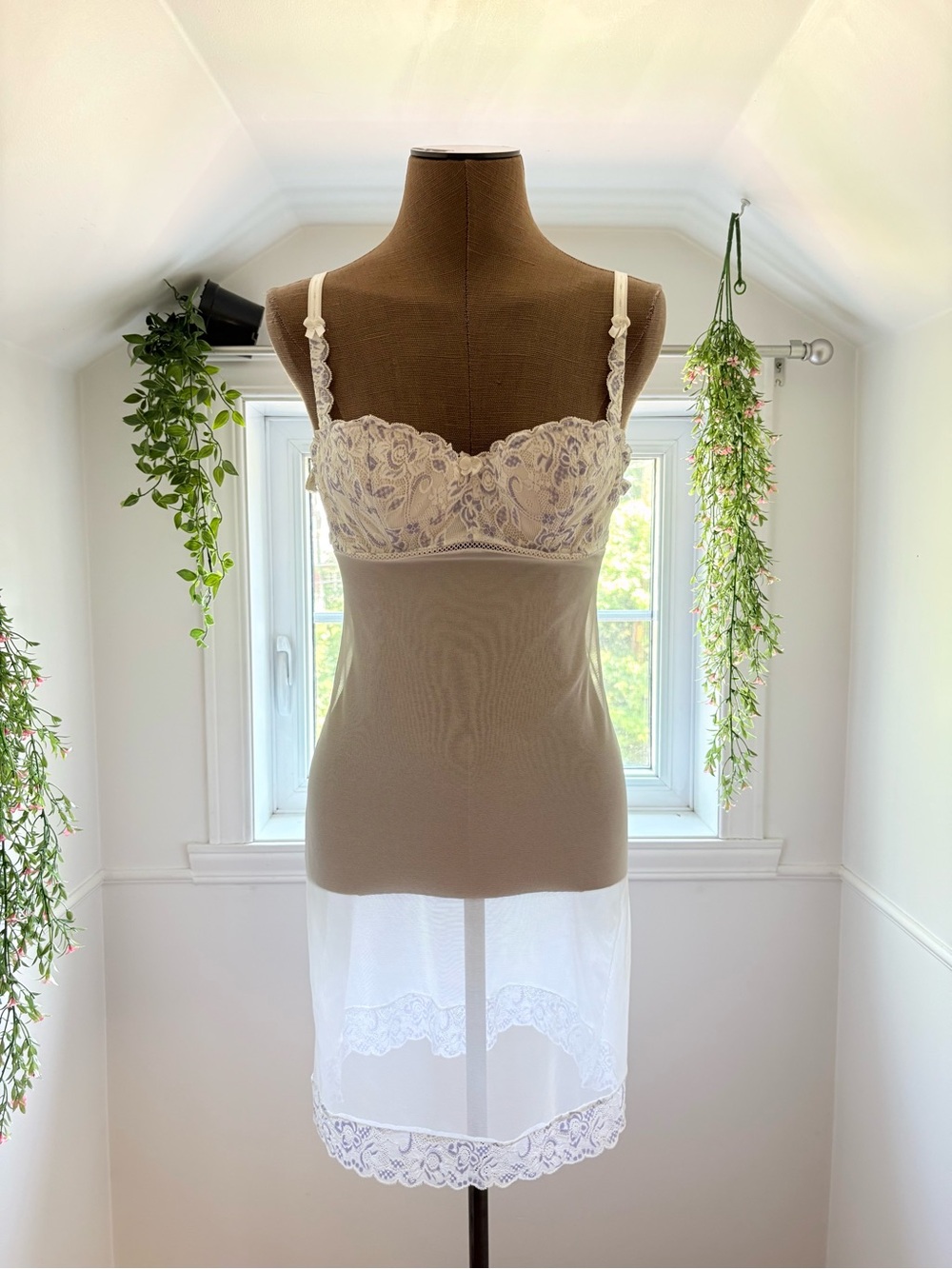 Lace Trim Slip Dress Camisole in White & Purple